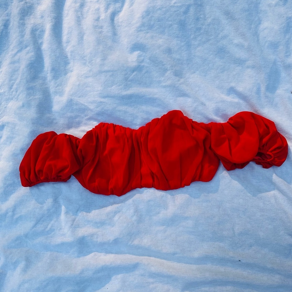 MARBLE Red Off-Shoulder Crop Top